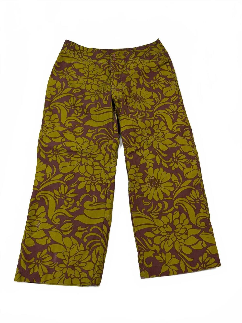 2000s Water Girl Floral Brown and Green Boho Capris Size 4